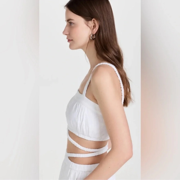 NWOT Jonathan Simkhai STANDARD Clay Washed Linen Ruched Crop Top White - Picture 4 of 15